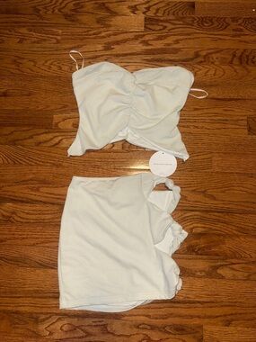 White glitter cropped matching skirt set
